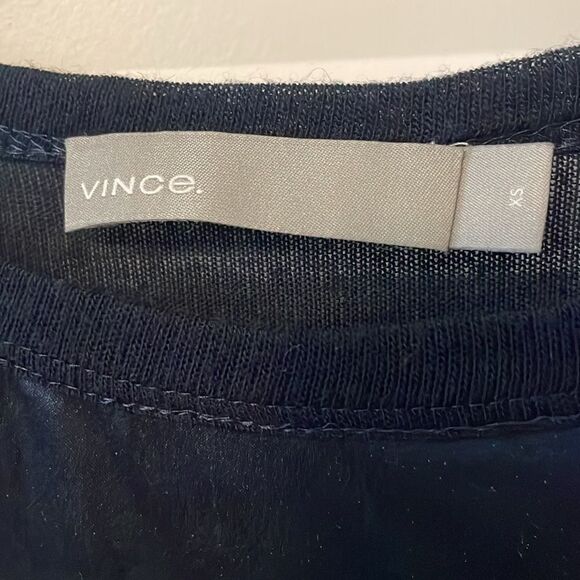 Vince Navy Blue Silk Front & Knit Back Blouse - Picture 2 of 5